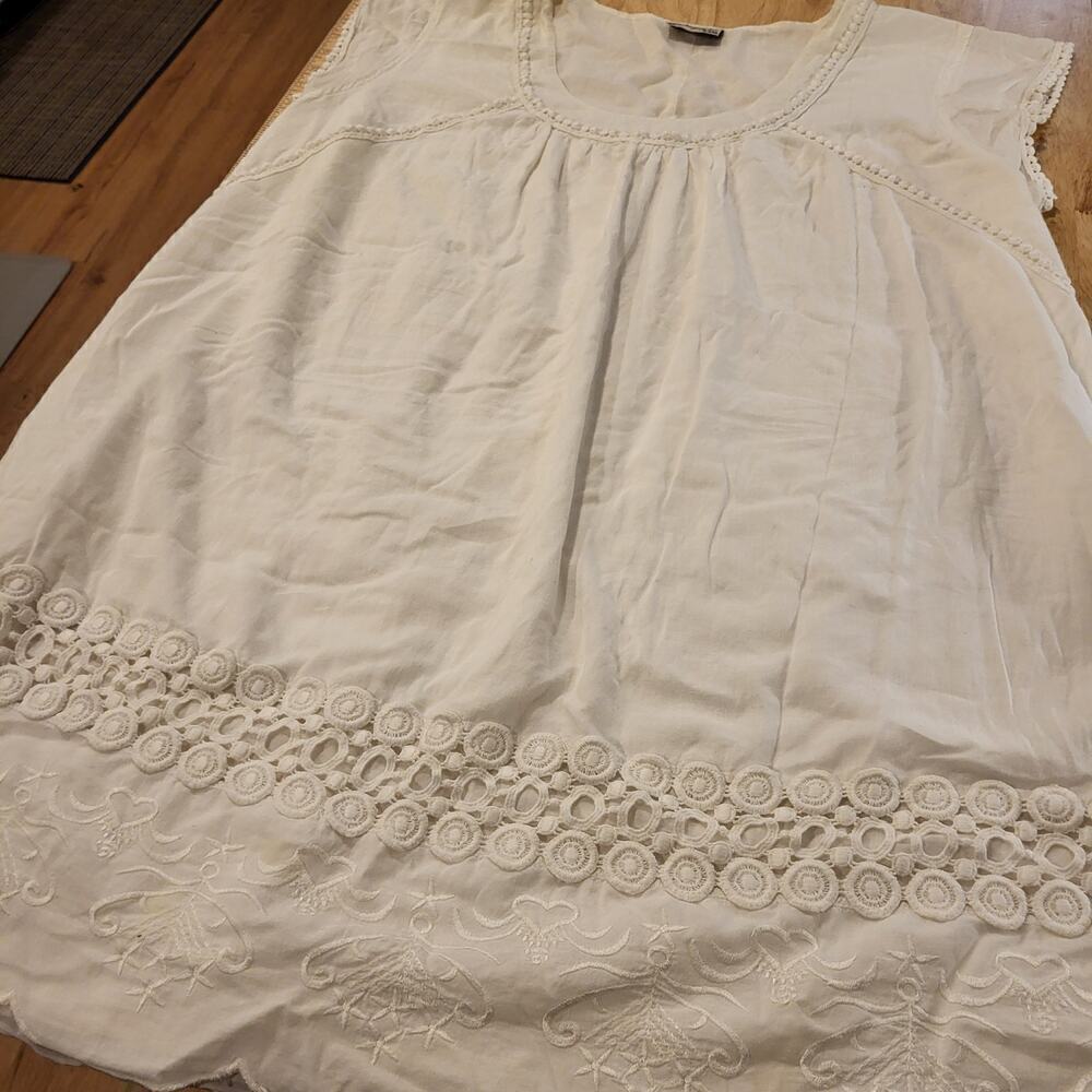 100% Cotton Loose  White Shift Dress Lace & Pom Pom Detail XXXL - Picture 2 of 10